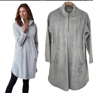 Soft Surroundings Auberon Mini Dress Coziest Zip-Up Tunic Pullover Silver S (12)